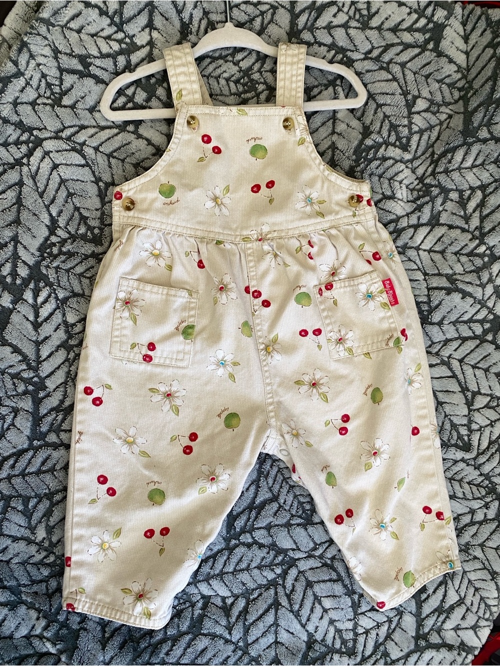 Vintage 90s OshKosh B'gosh Cream Floral & Cherry Print Overalls